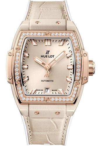 Hublot Big Bang Diamond Brown Carbon Fiber Dial 18k Rose Gold Ladies Watch